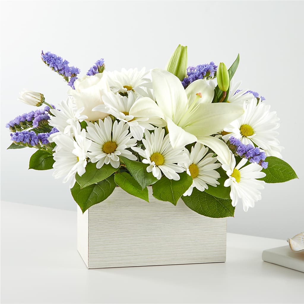 Beyond Blue Box Bouquet – Dalias Flowers, Cornelius NC