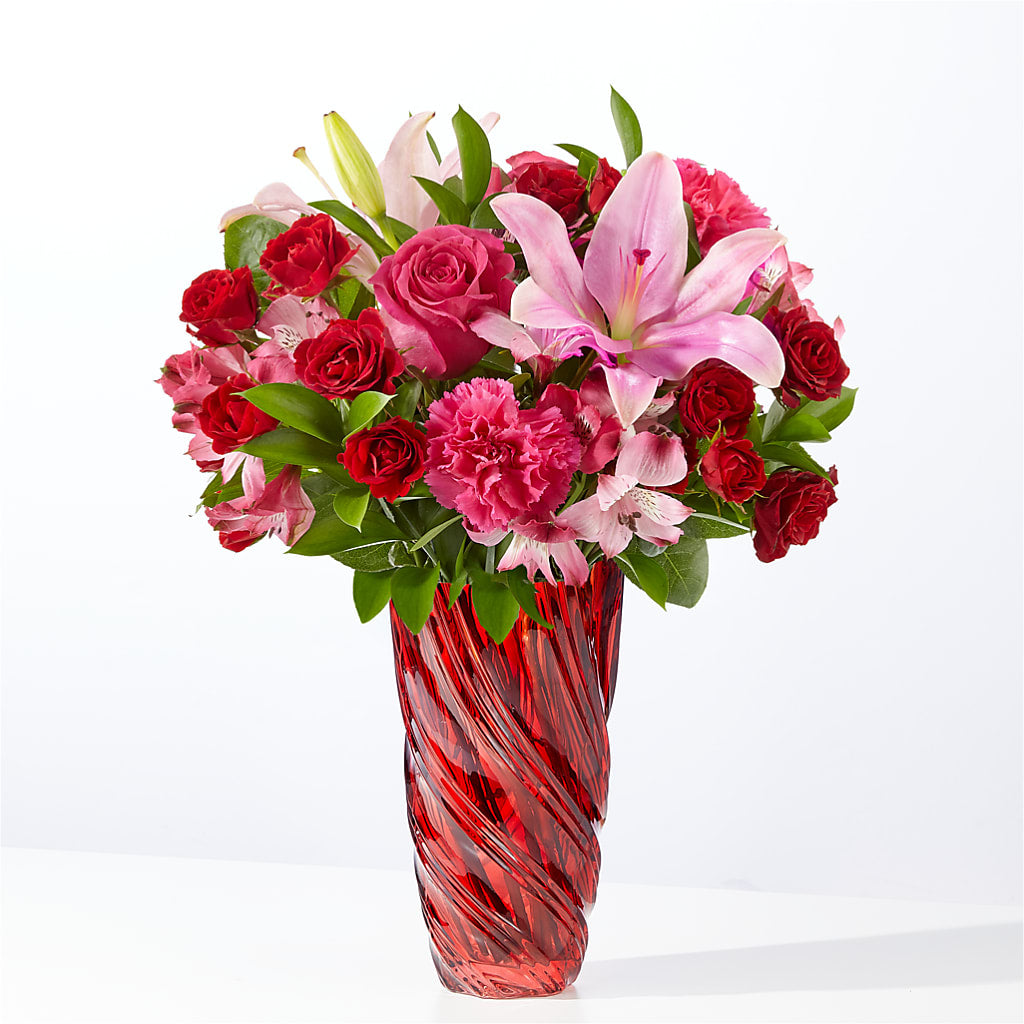 In Love Bouquet with Luxe Swirl Vase – Dalias Flowers, Cornelius NC