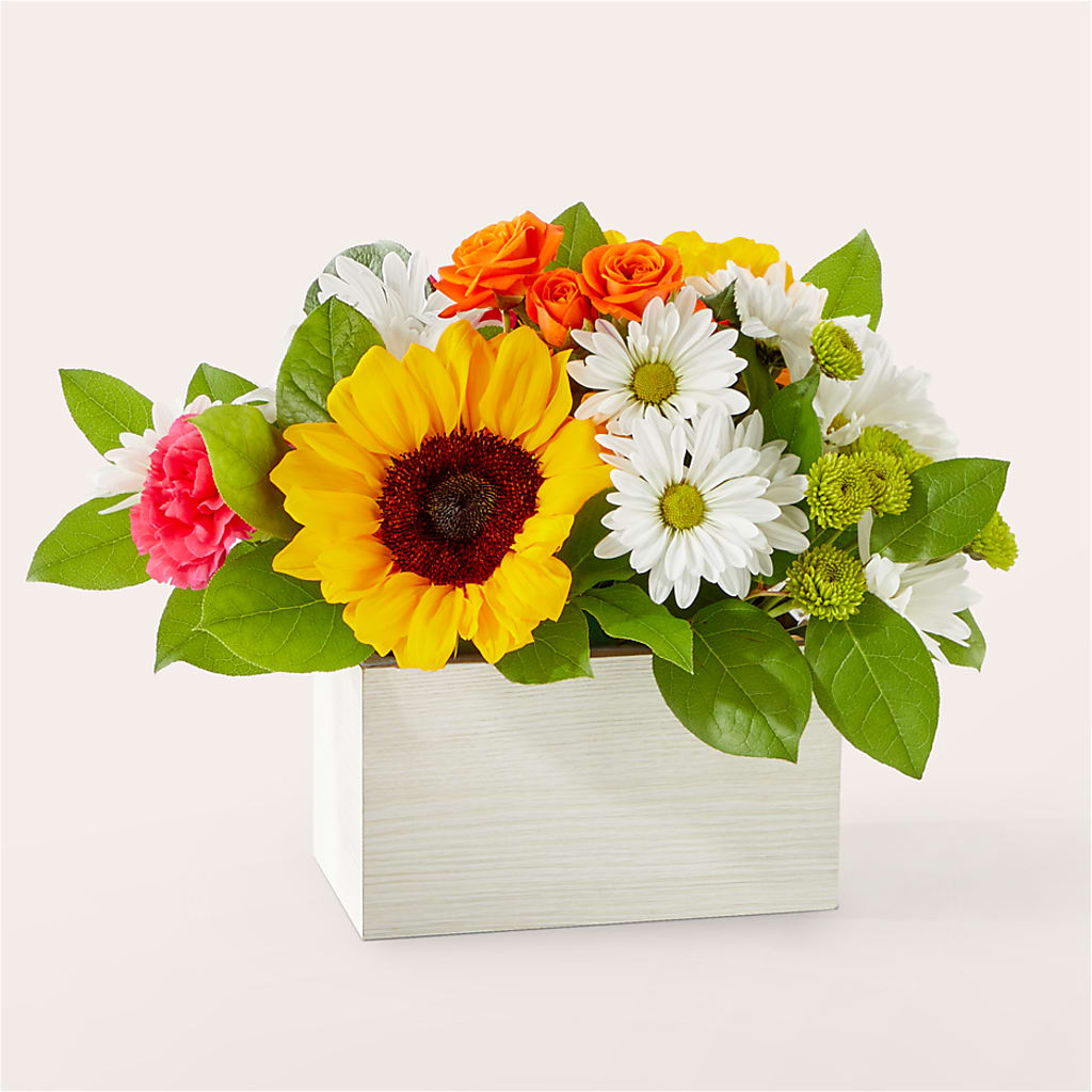 Sun-drenched Blooms Box Bouquet – Dalias Flowers, Cornelius NC