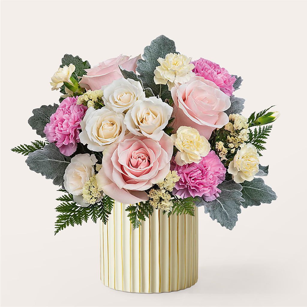 Blissful Moments Bouquet with Ivory Vase – Dalias Flowers, Cornelius NC