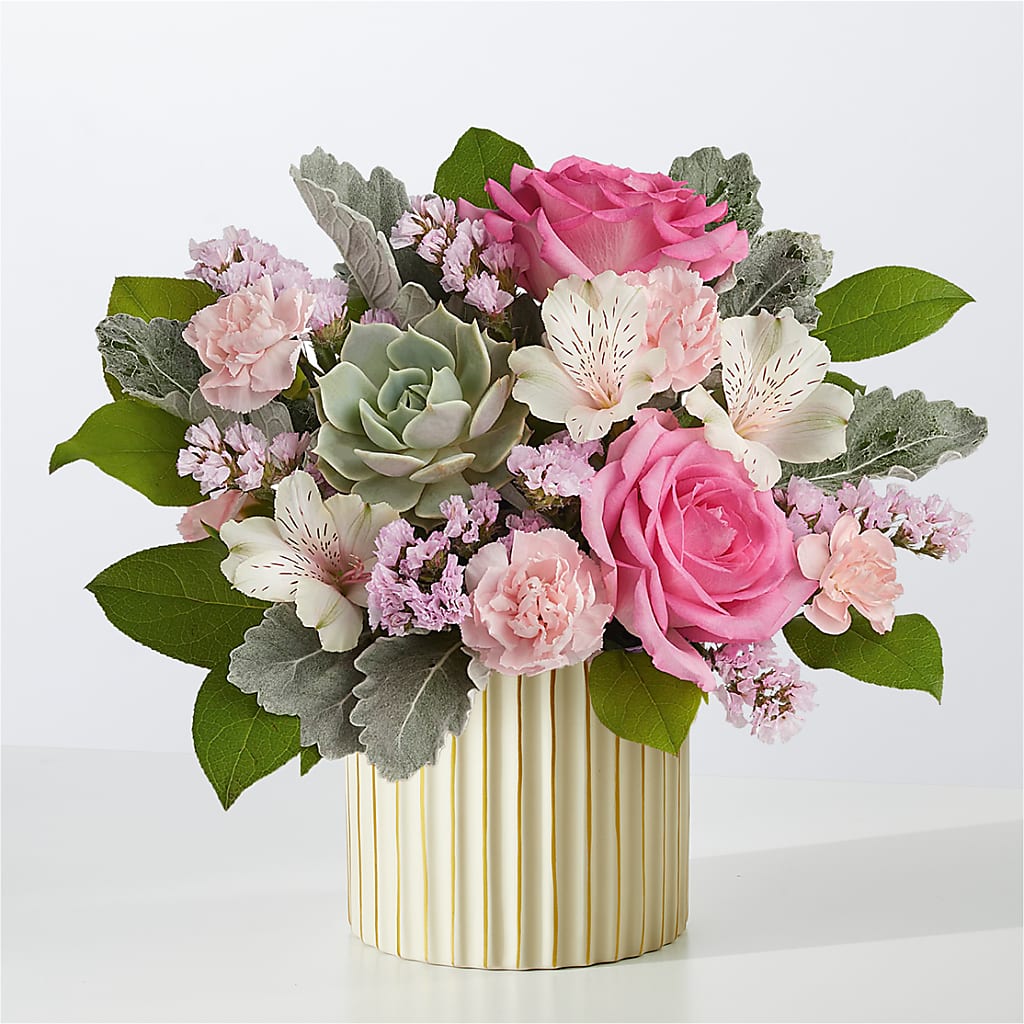 Dusty Rose Bouquet with Ivory Vase – Dalias Flowers, Cornelius NC