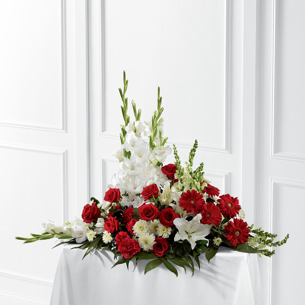 Crimson & White Arrangement – Dalias Flowers, Cornelius NC