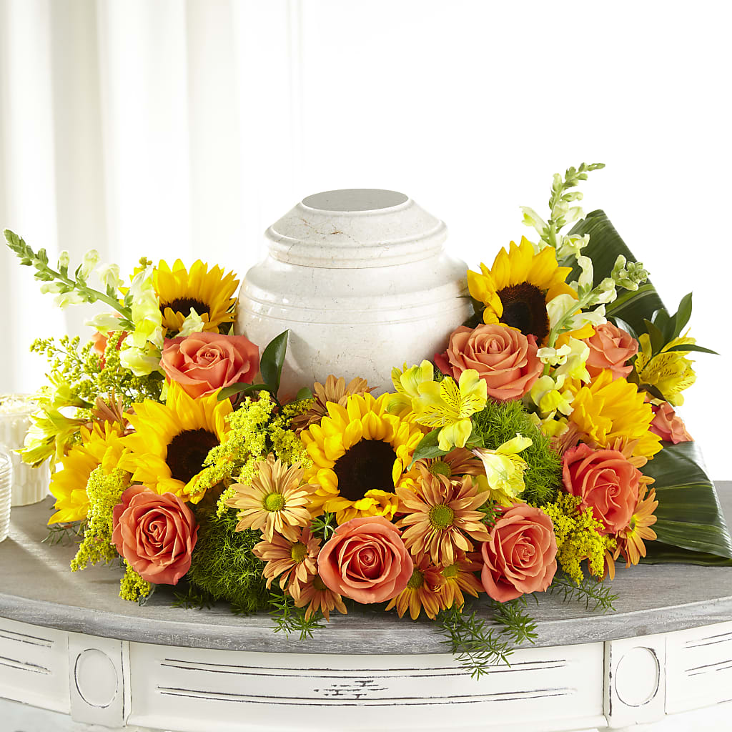 Faithful Sunflower Cremation Adornment – Dalias Flowers, Cornelius NC