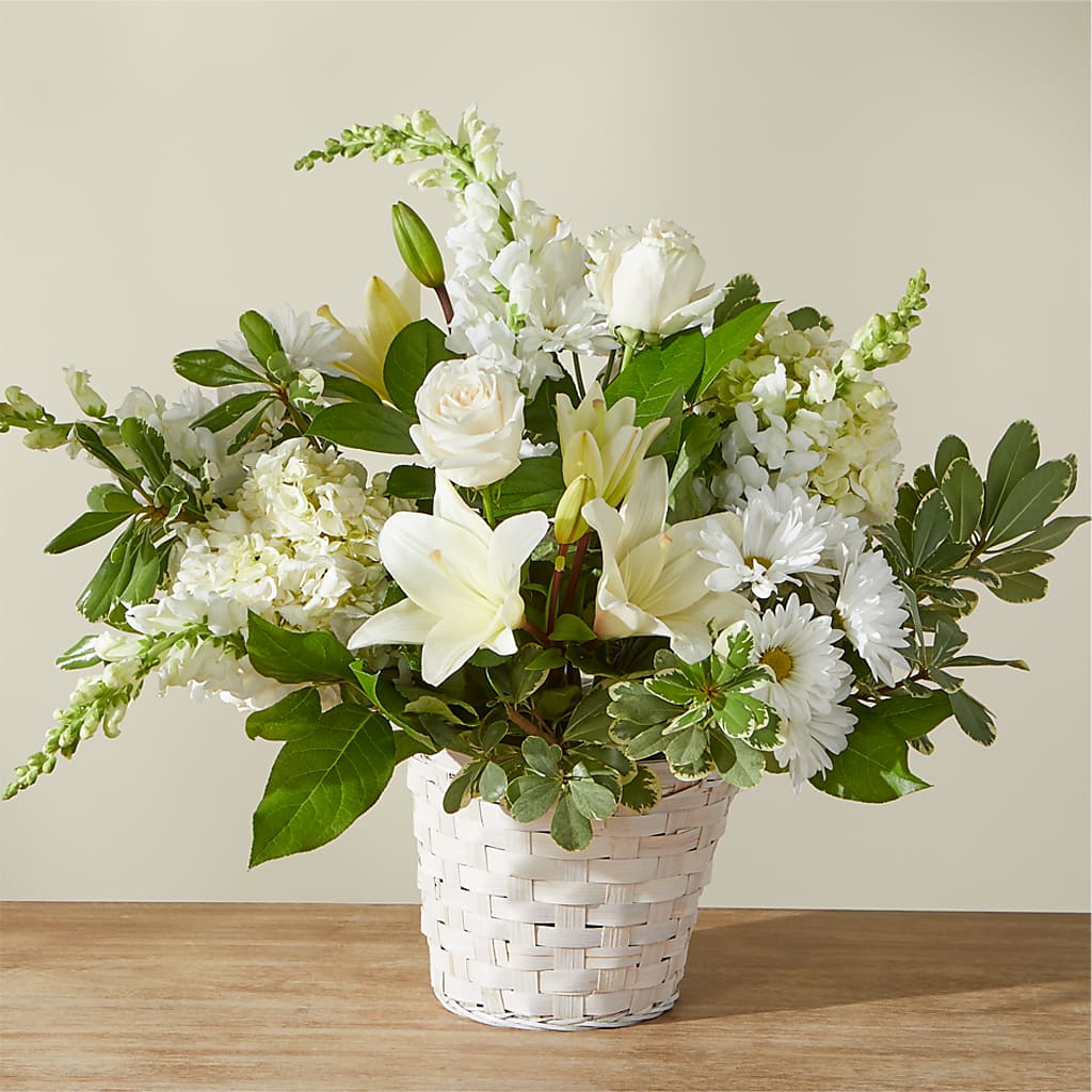 Ivory Elegance Floral Basket – Dalias Flowers, Cornelius NC