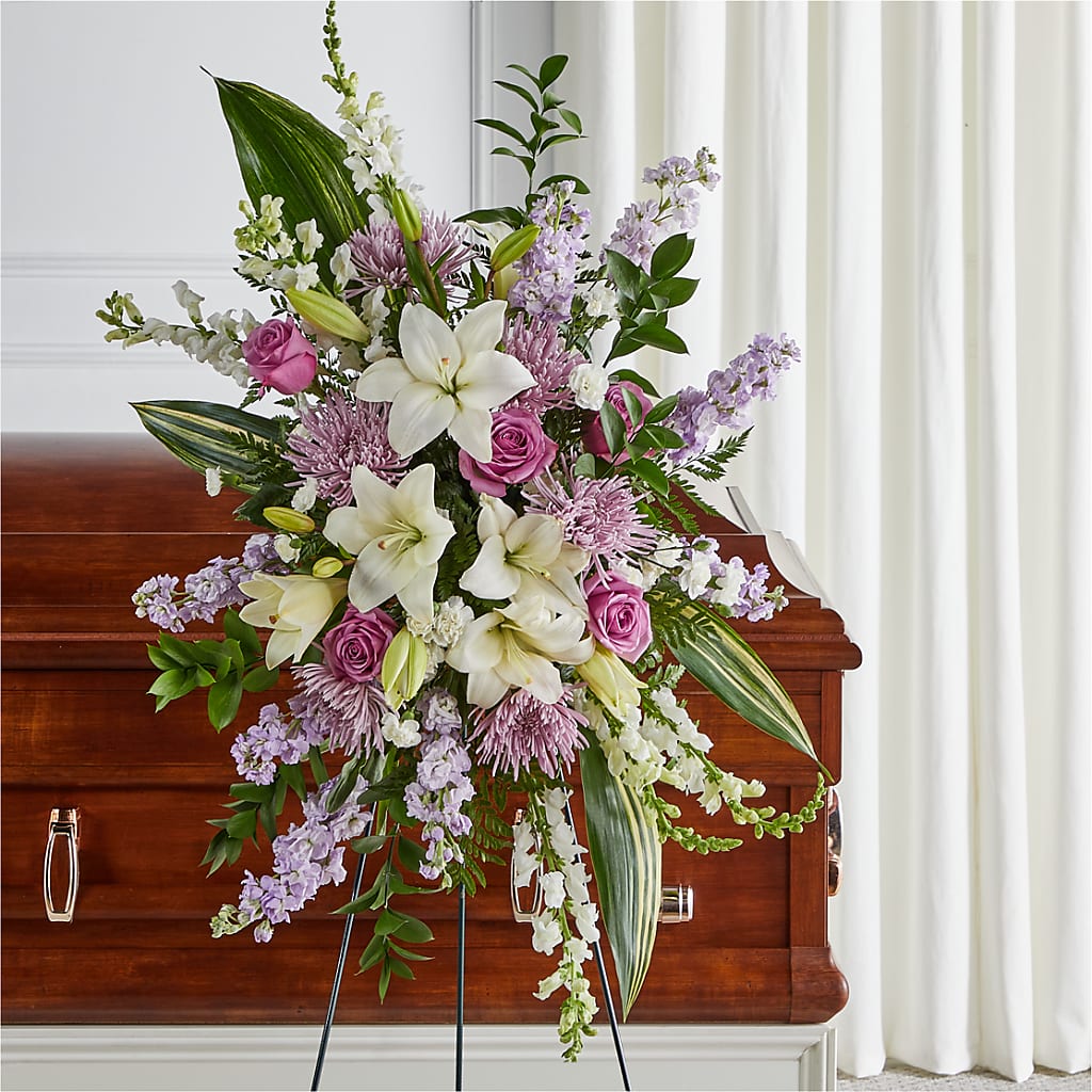 Grateful Hearts Standing Spray – Dalias Flowers, Cornelius NC