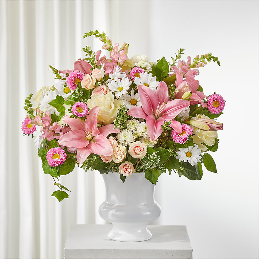 Empathetic Blooms Urn Arrangement – Dalias Flowers, Cornelius NC
