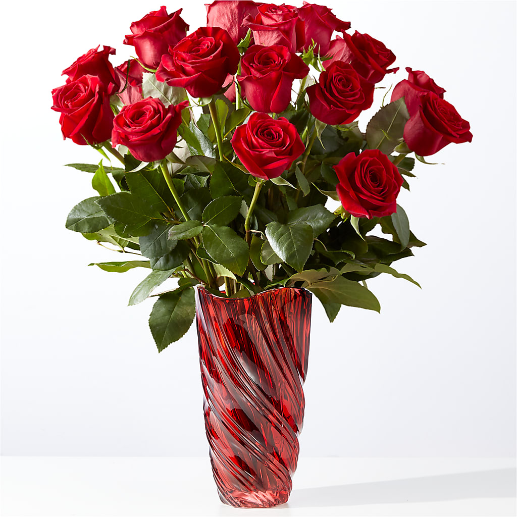 Classic Love Red Rose Bouquet with Luxe Swirl Vase – Dalias Flowers, Cornelius NC