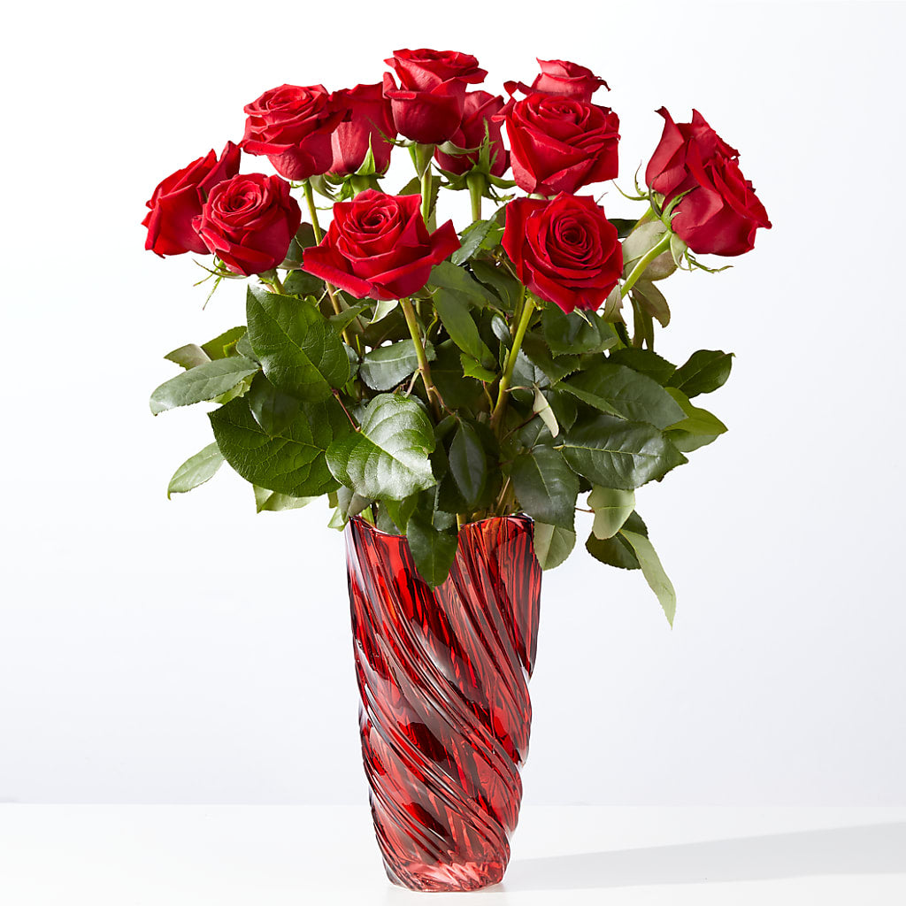 Classic Love Red Rose Bouquet with Luxe Swirl Vase – Dalias Flowers, Cornelius NC