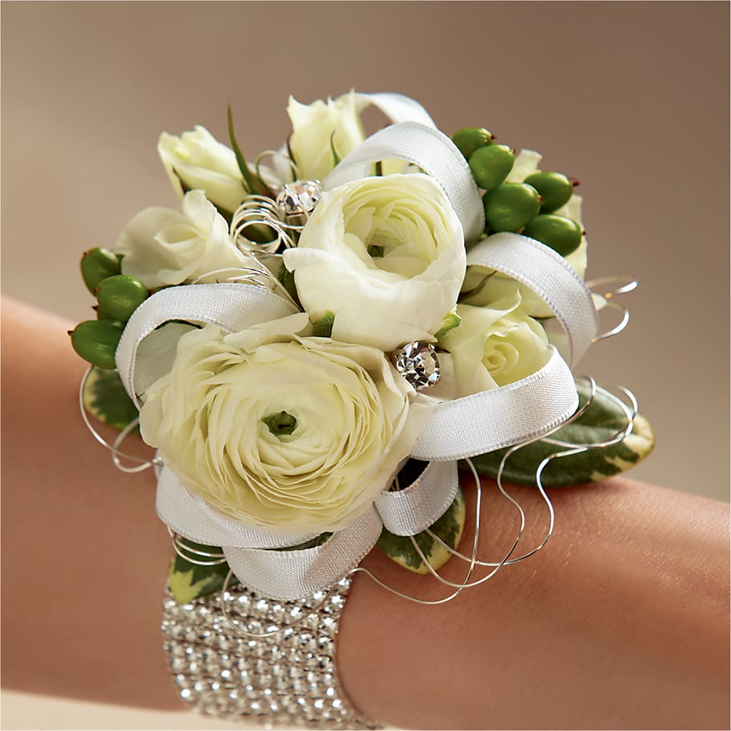 White Wedding Corsage – Dalias Flowers, Cornelius NC