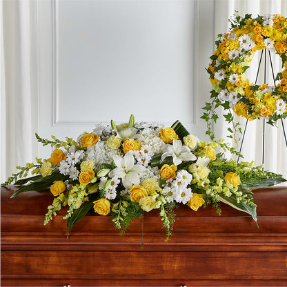 Golden Harmony Casket Spray –  Dalias Flowers, Cornelius NC