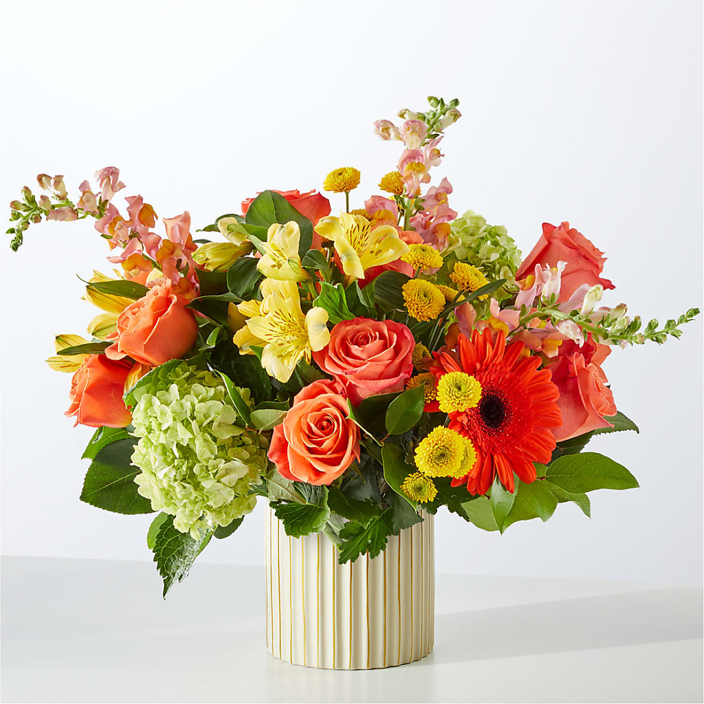 Autumn Sunshine Bouquet with Ivory Vase –  Dalias Flowers, Cornelius NC