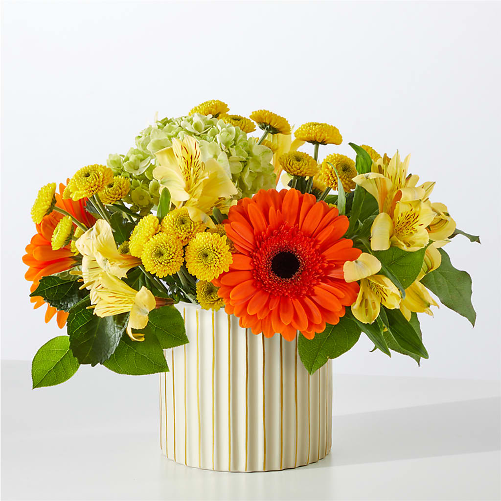 Autumn Sunshine Bouquet with Ivory Vase –  Dalias Flowers, Cornelius NC