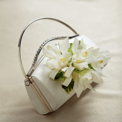 White Purse Decor –  Dalias Flowers, Cornelius NC
