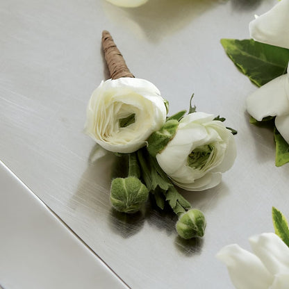 White Ranunculus Boutonniere –  Dalias Flowers, Cornelius NC
