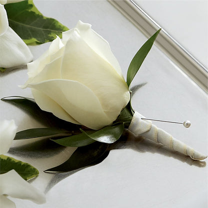 White Rose Boutonniere –  Dalias Flowers, Cornelius NC